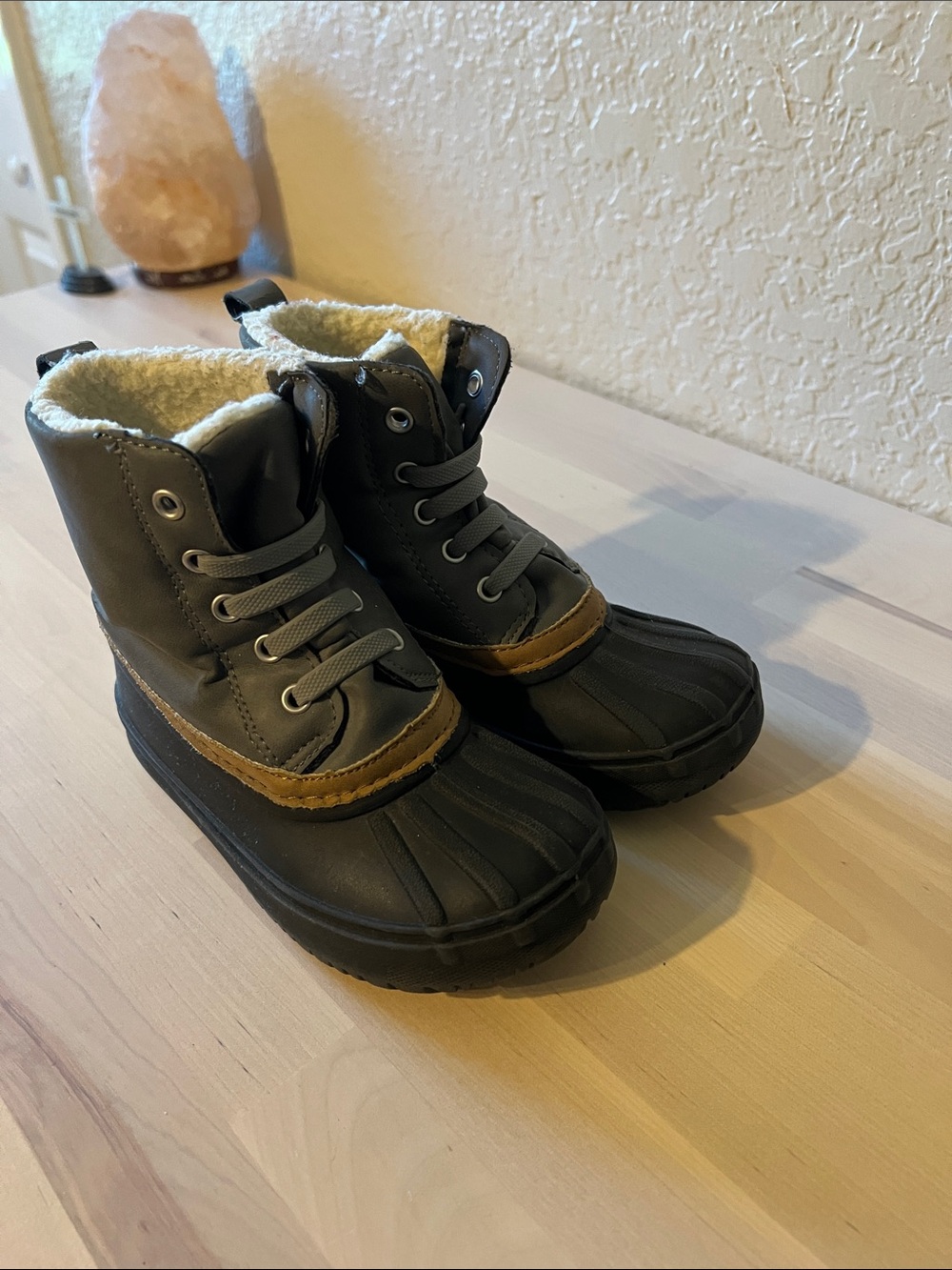 Gymboree Gray and Brown Kids Waterproof Lace-Up Snow Boots
